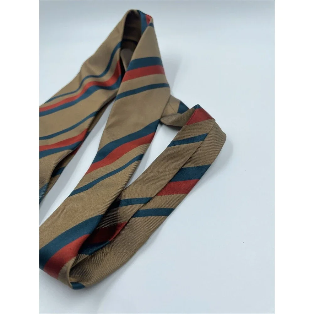 Gianni Versace Tie Men's 100% Silk Gold Brown W Red Blue Stripes Made in Italy